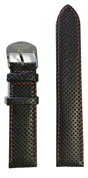 Tissot PR 100 Black Leather w/ Red Stitching Strap Band for T049417 - WATCHBAND EXPERT