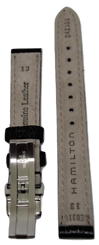 Hamilton Women's Ventura 13mm Black Leather Watch Band - WATCHBAND EXPERT