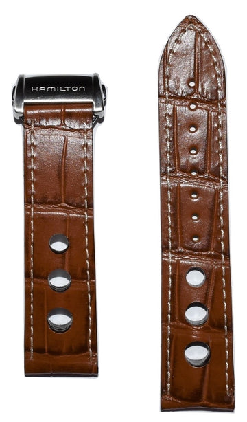 Hamilton Pan Europ 22mm Brown Leather Watch Band - WATCHBAND EXPERT