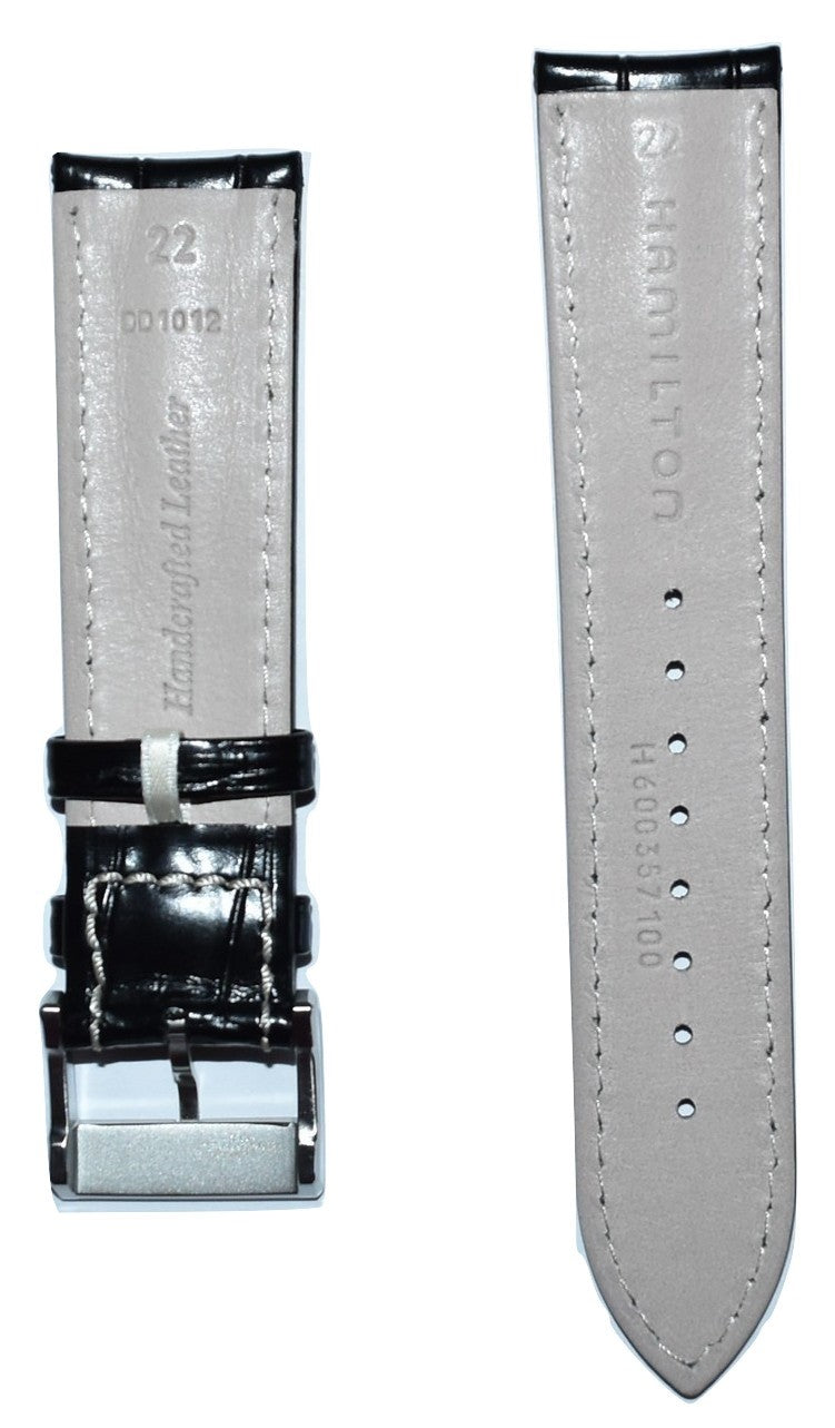 Hamilton Pan Europ 22mm Black Leather Watch Band - WATCHBAND EXPERT