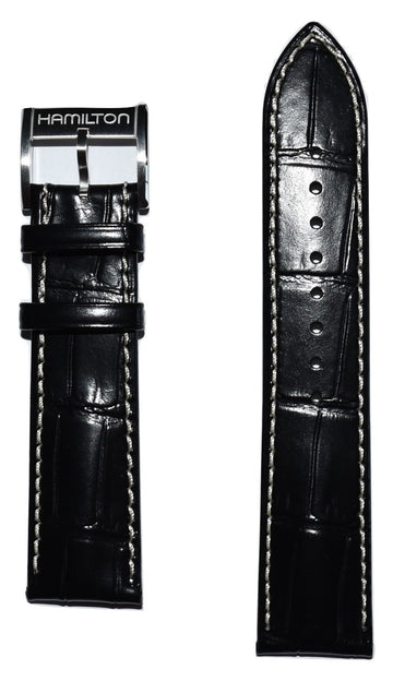 Hamilton Pan Europ 22mm Black Leather Watch Band - WATCHBAND EXPERT