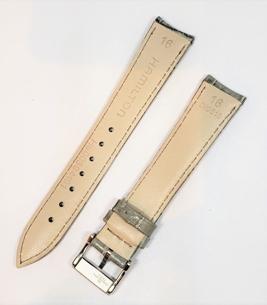 Hamilton Ladies Model H394150 Gray Leather 16mm Watch Band - WATCHBAND EXPERT