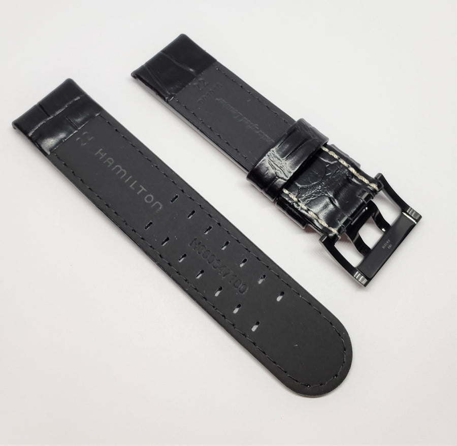 Hamilton Khaki Aviation 22mm H647850 Black Leather Watch Band - WATCHBAND EXPERT