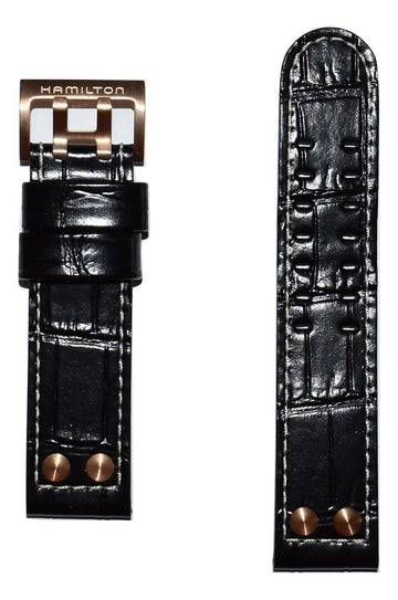 Hamilton Khaki X-Wind 22mm Black Leather Watch Band - WATCHBAND EXPERT