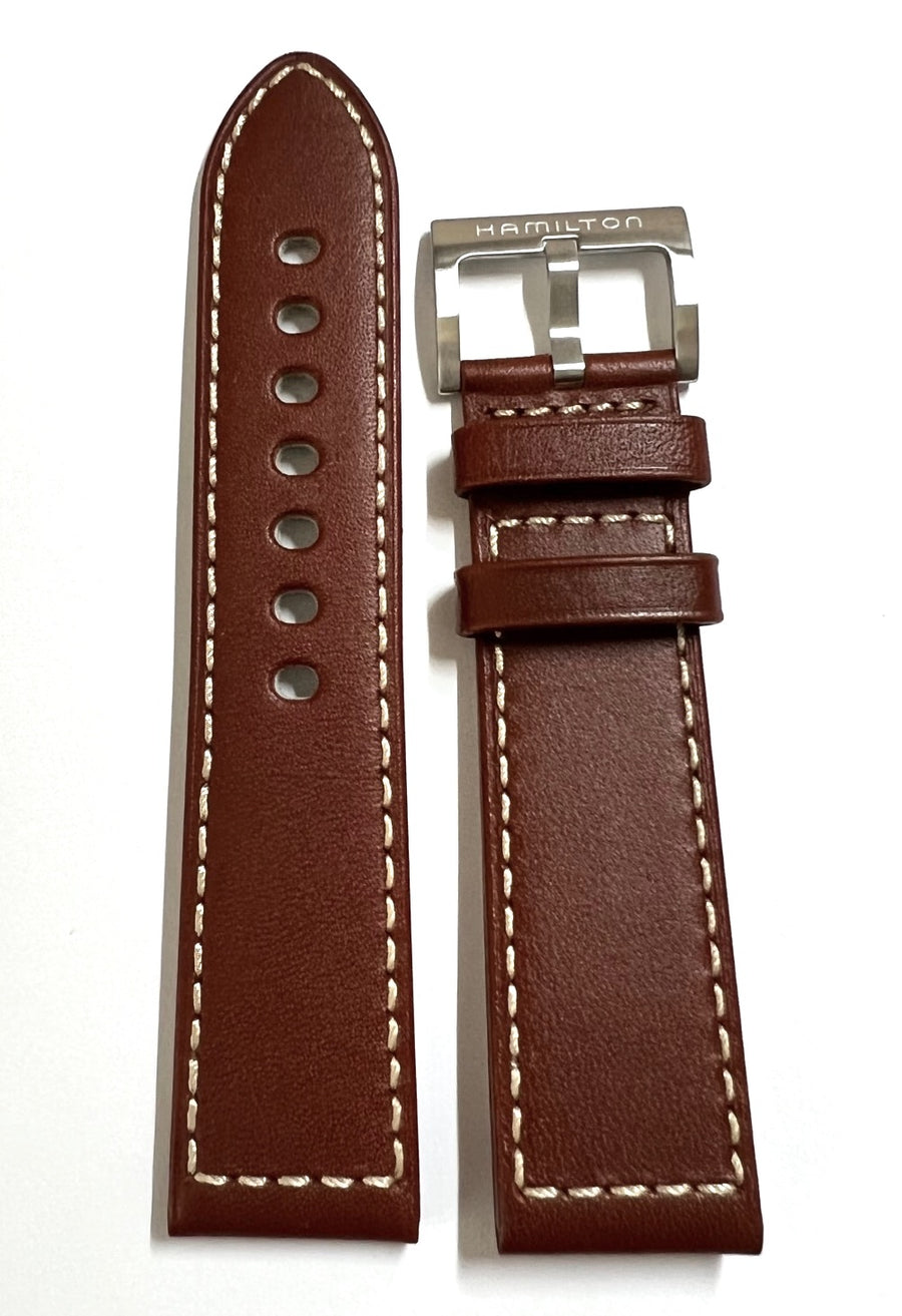Hamilton Khaki Navy Pioneer 22mm Brown Leather Watch Band - WATCHBAND EXPERT