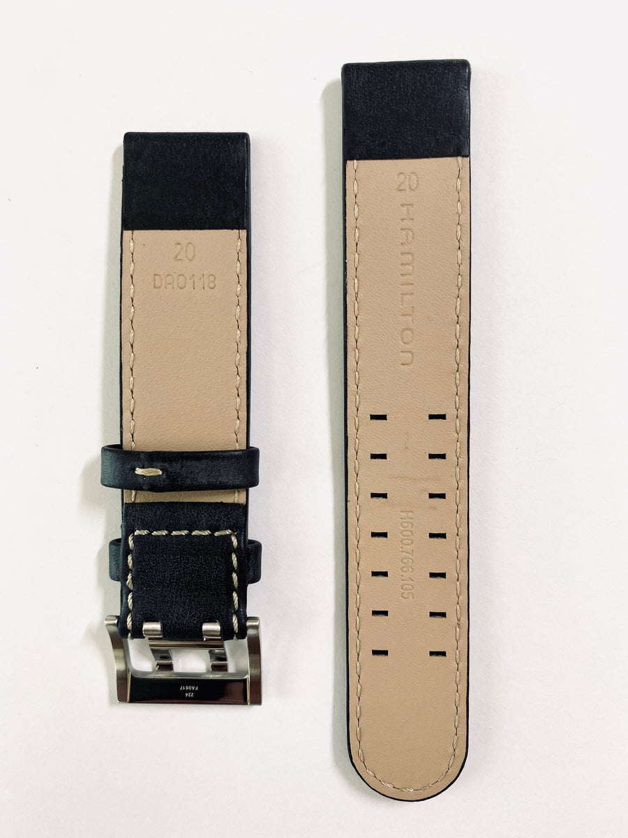 Hamilton Khaki 20mm H765250 / H765350 Black Leather Band Strap - WATCHBAND EXPERT