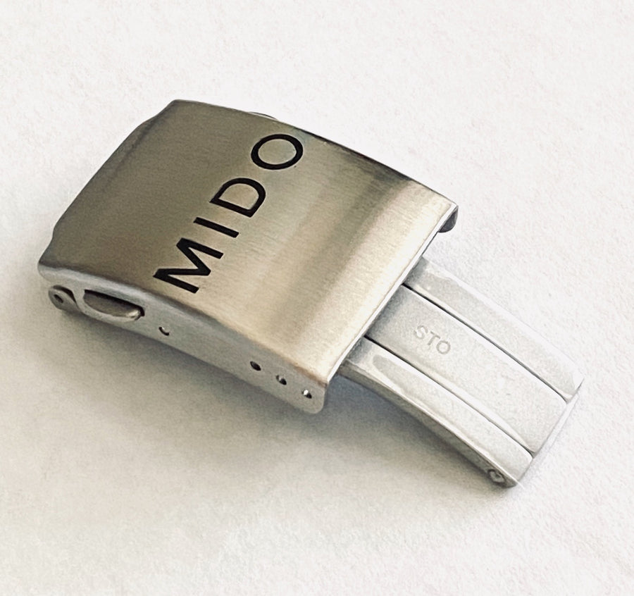 Mido 21mm Silver Steel Clasp Buckle For Rubber Strap - WATCHBAND EXPERT
