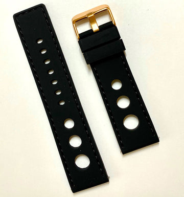 Bulova 24mm Black Rubber Band Strap with Rose-Gold Buckle - WATCHBAND EXPERT