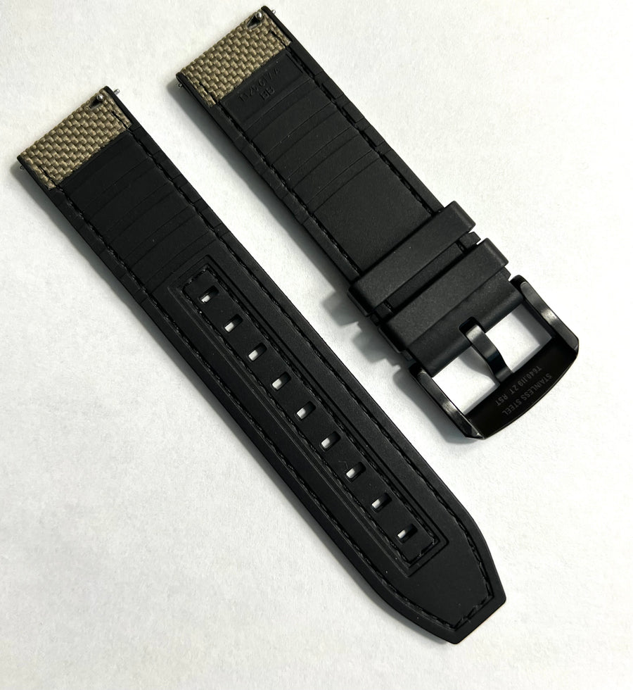 TISSOT 22MM BEIGE / BLACK RUBBER WATCH BAND - WATCHBAND EXPERT