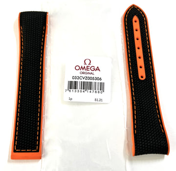 Omega Seamaster 21mm Black / Orange Rubber Watch Band - WATCHBAND EXPERT