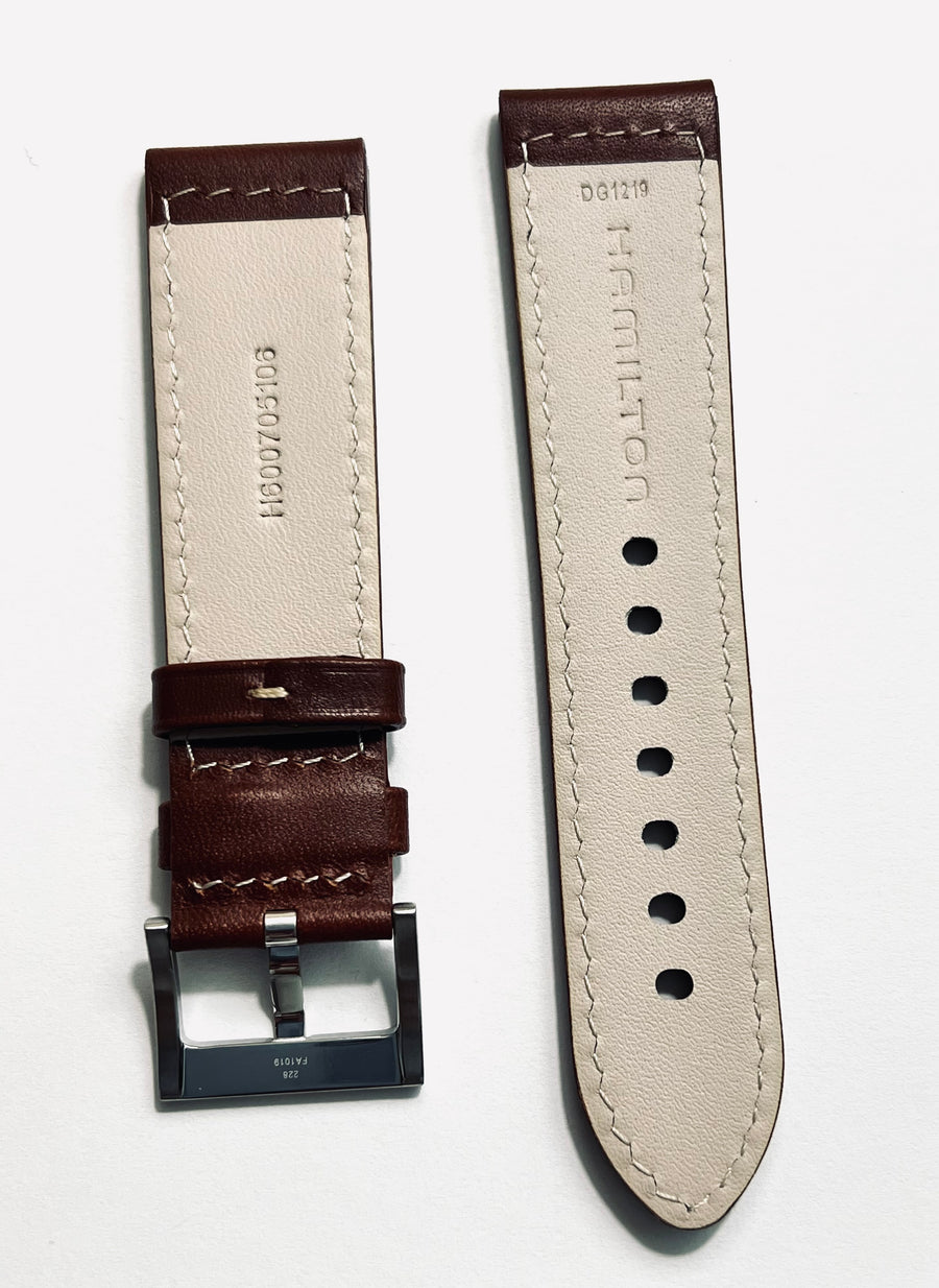 Hamilton Khaki Navy Pioneer 22mm Brown Leather Watch Band - WATCHBAND EXPERT