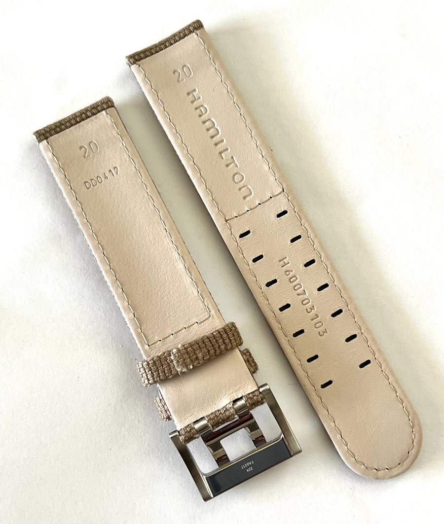 Hamilton 20mm Beige Canvas Leather Watch Band - WATCHBAND EXPERT