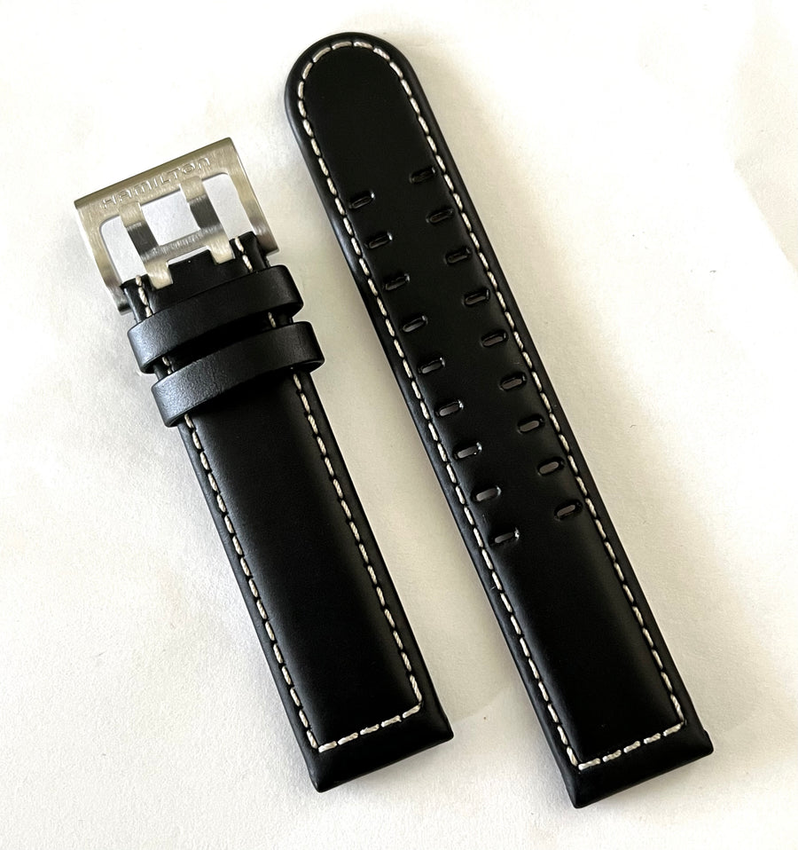 Hamilton 20mm Black Leather Watch Band - WATCHBAND EXPERT