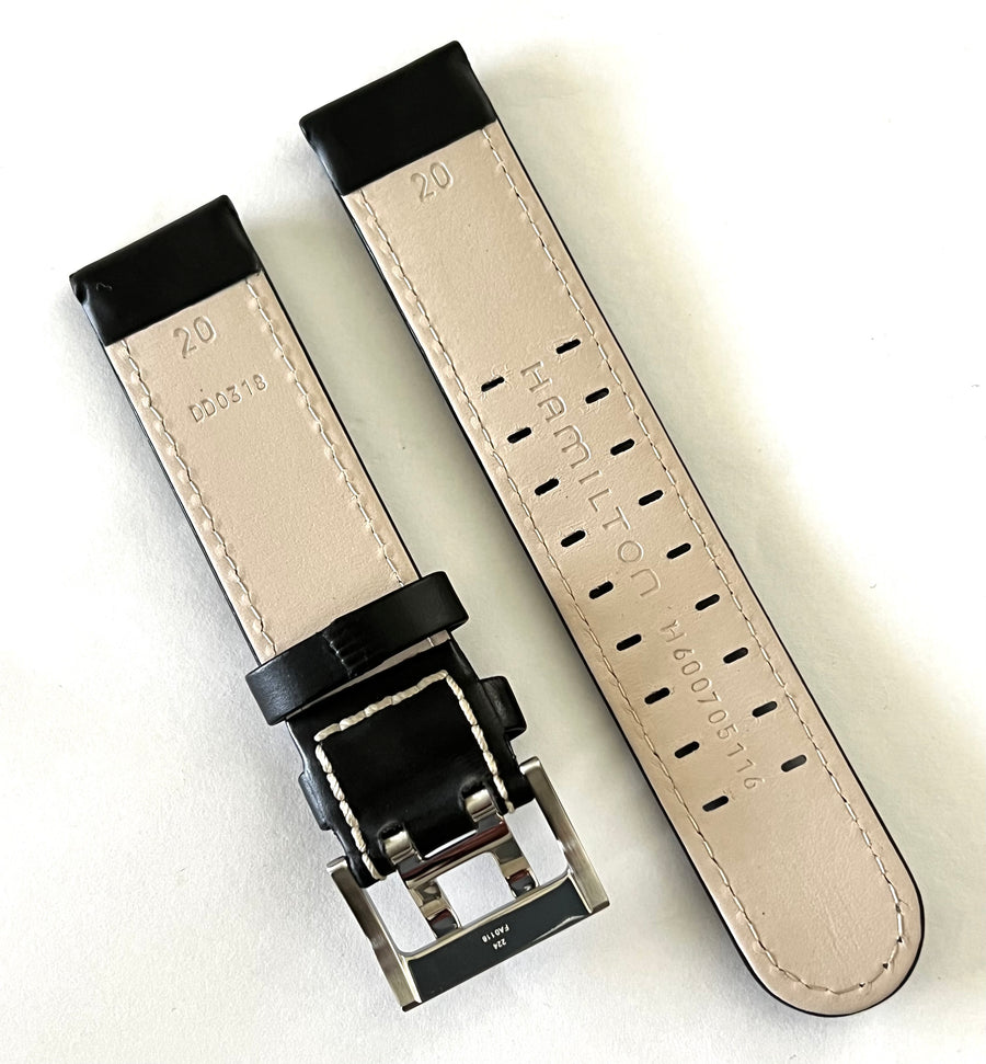 Hamilton 20mm Black Leather Watch Band - WATCHBAND EXPERT