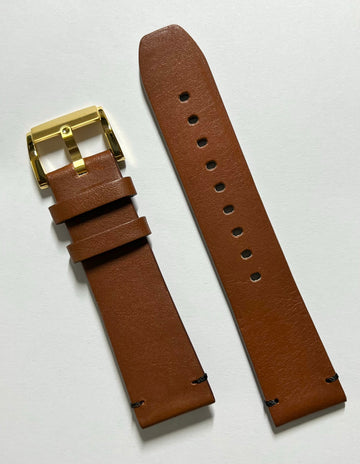 Movado BOLD 22mm Brown Leather Band Strap with Gold Buckle - WATCHBAND EXPERT