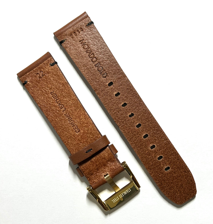 Movado BOLD 22mm Brown Leather Band Strap with Gold Buckle