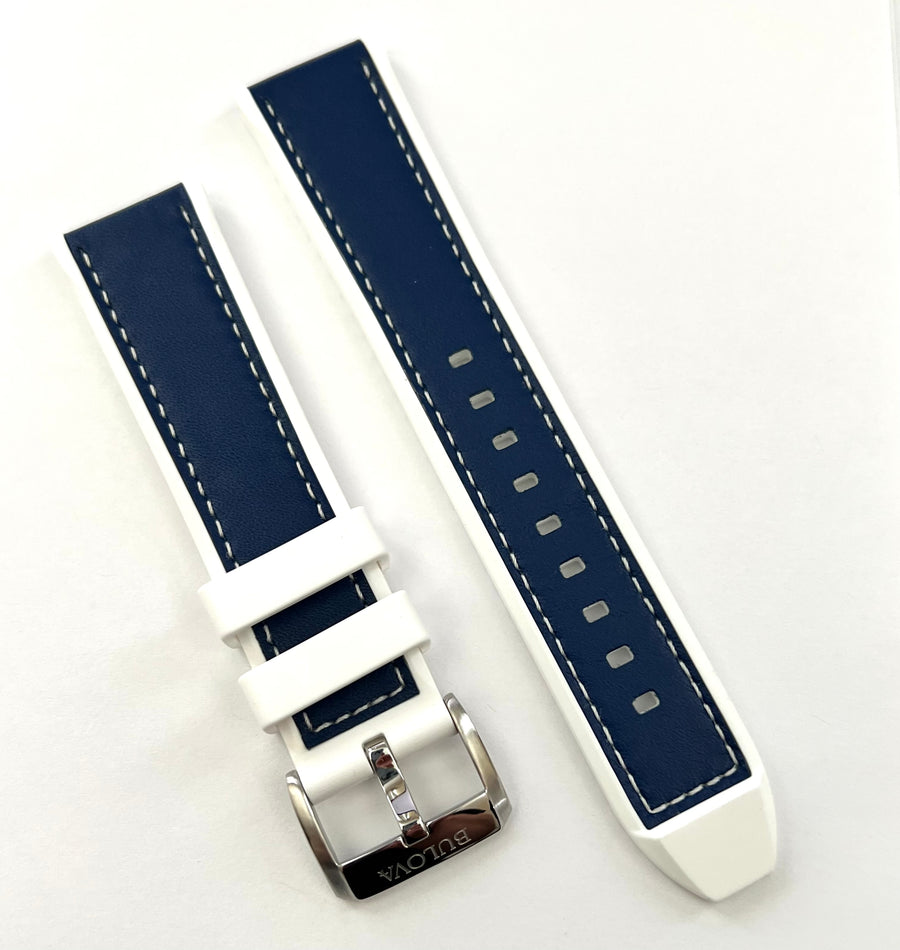Bulova 96B287 Blue / White Rubber 22mm Watch Band - WATCHBAND EXPERT