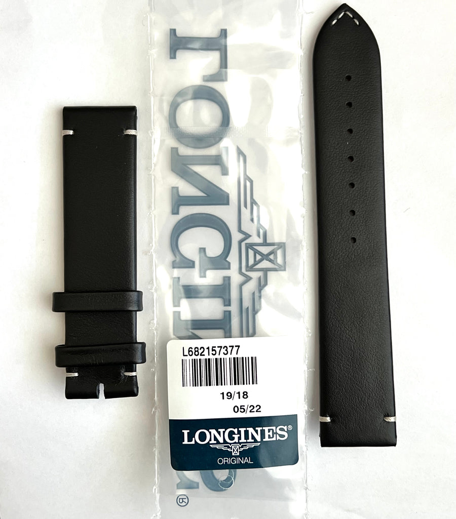 Longines 19mm Black Leather Watch Band - WATCHBAND EXPERT