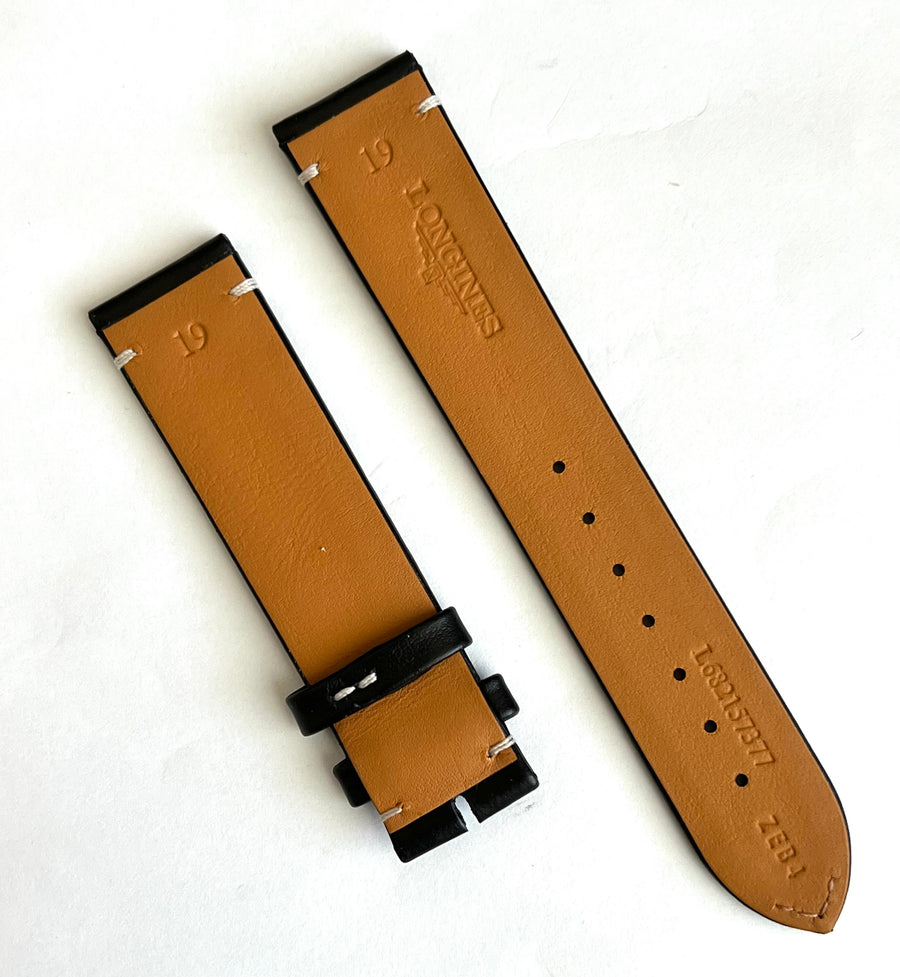 Longines 19mm Black Leather Watch Band - WATCHBAND EXPERT