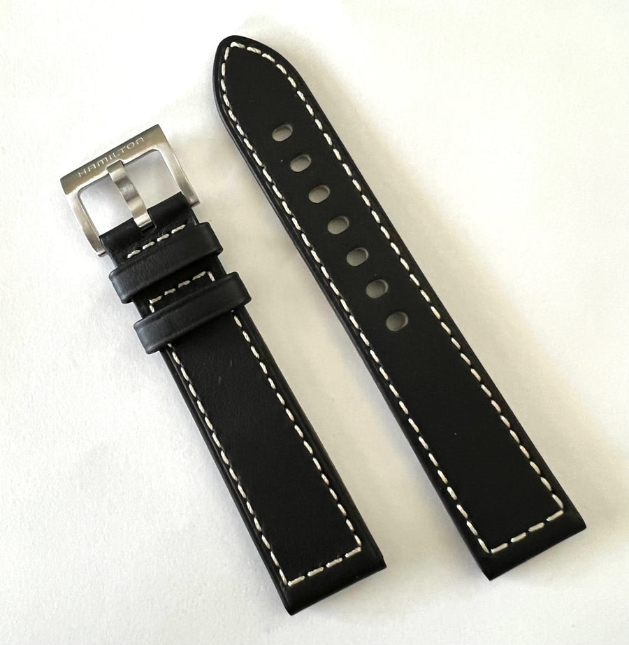 Hamilton 20mm Black Leather Band Strap - WATCHBAND EXPERT