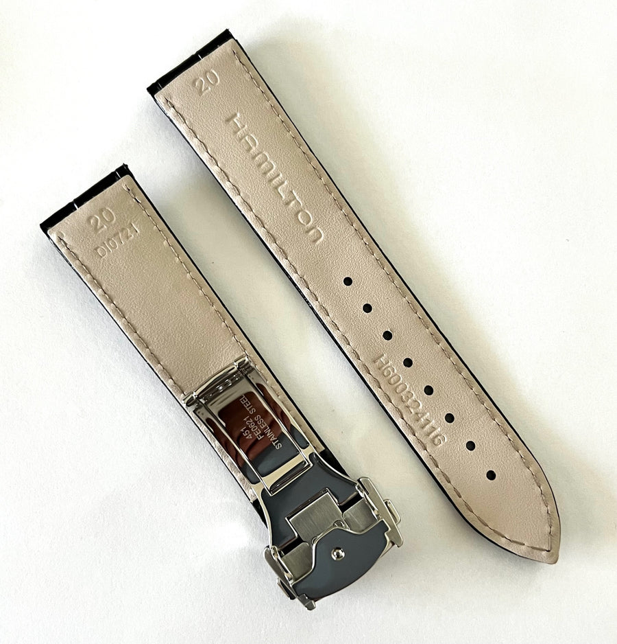 Hamilton 20mm Black Leather Watch Band - WATCHBAND EXPERT
