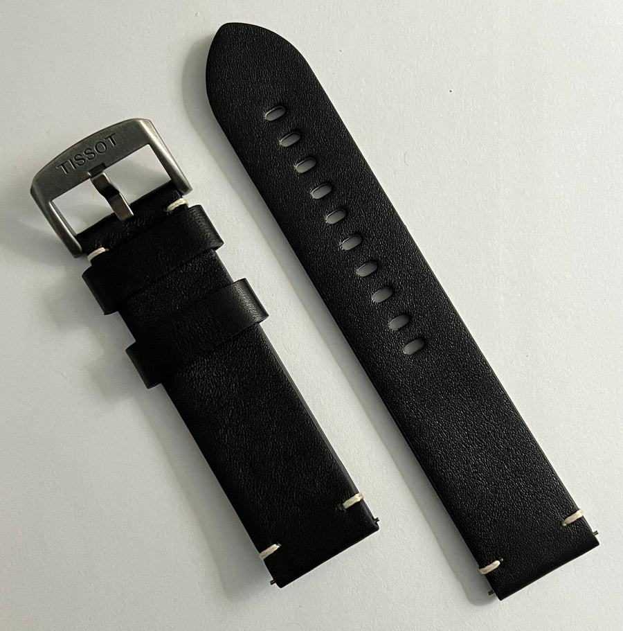 Tissot Strap 22mm Black Leather Watch Band - WATCHBAND EXPERT