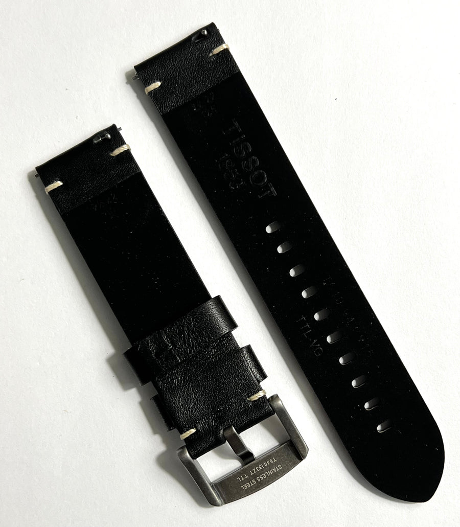 Tissot Strap 22mm Black Leather Watch Band - WATCHBAND EXPERT