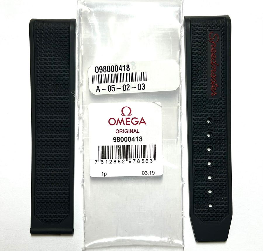 Omega Speedmaster 19mm Black / Red Rubber Band Strap - WATCHBAND EXPERT