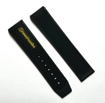 Omega Speedmaster 19mm Black / Yellow Rubber Band Strap - WATCHBAND EXPERT