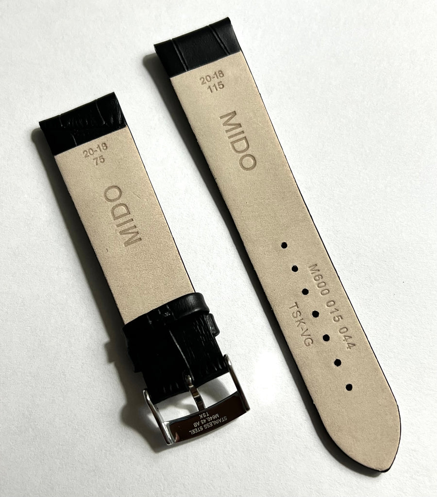 MIDO Baroncelli 20mm Black Leather Watch Band Strap - WATCHBAND EXPERT