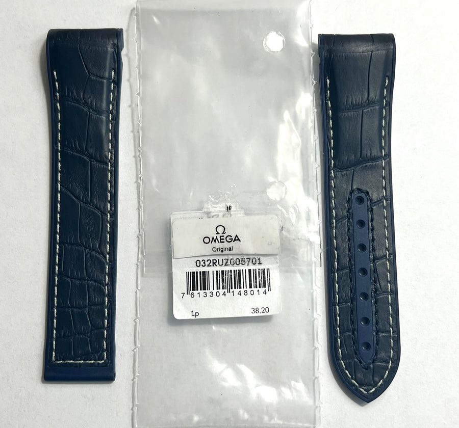 Omega Seamaster 22mm Blue Rubber/ Alligator Leather Watch Band - WATCHBAND EXPERT