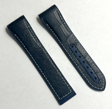 Omega Seamaster 22mm Blue Rubber/ Alligator Leather Watch Band - WATCHBAND EXPERT