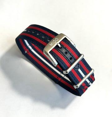 MIDO GMT 22mm M026629A NATO Blue / Red Nylon Watch Band - WATCHBAND EXPERT
