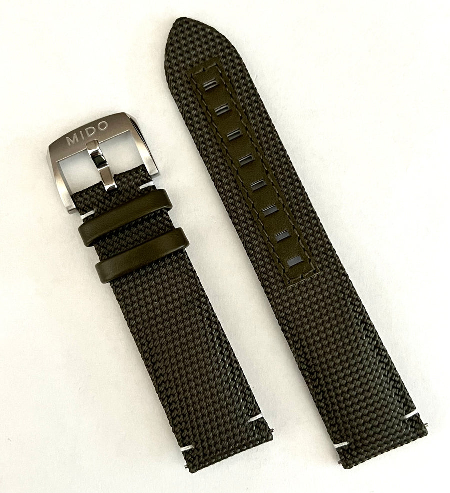 MIDO GMT 22mm M026629A GREEN Synthetic Leather Watch Band - WATCHBAND EXPERT