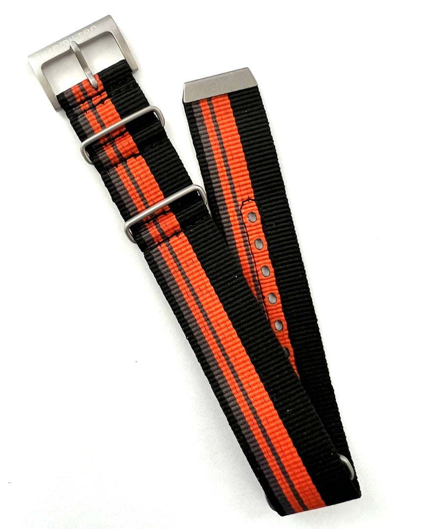 Hamilton 22mm Black / Orange Nylon Watch Band Strap - WATCHBAND EXPERT