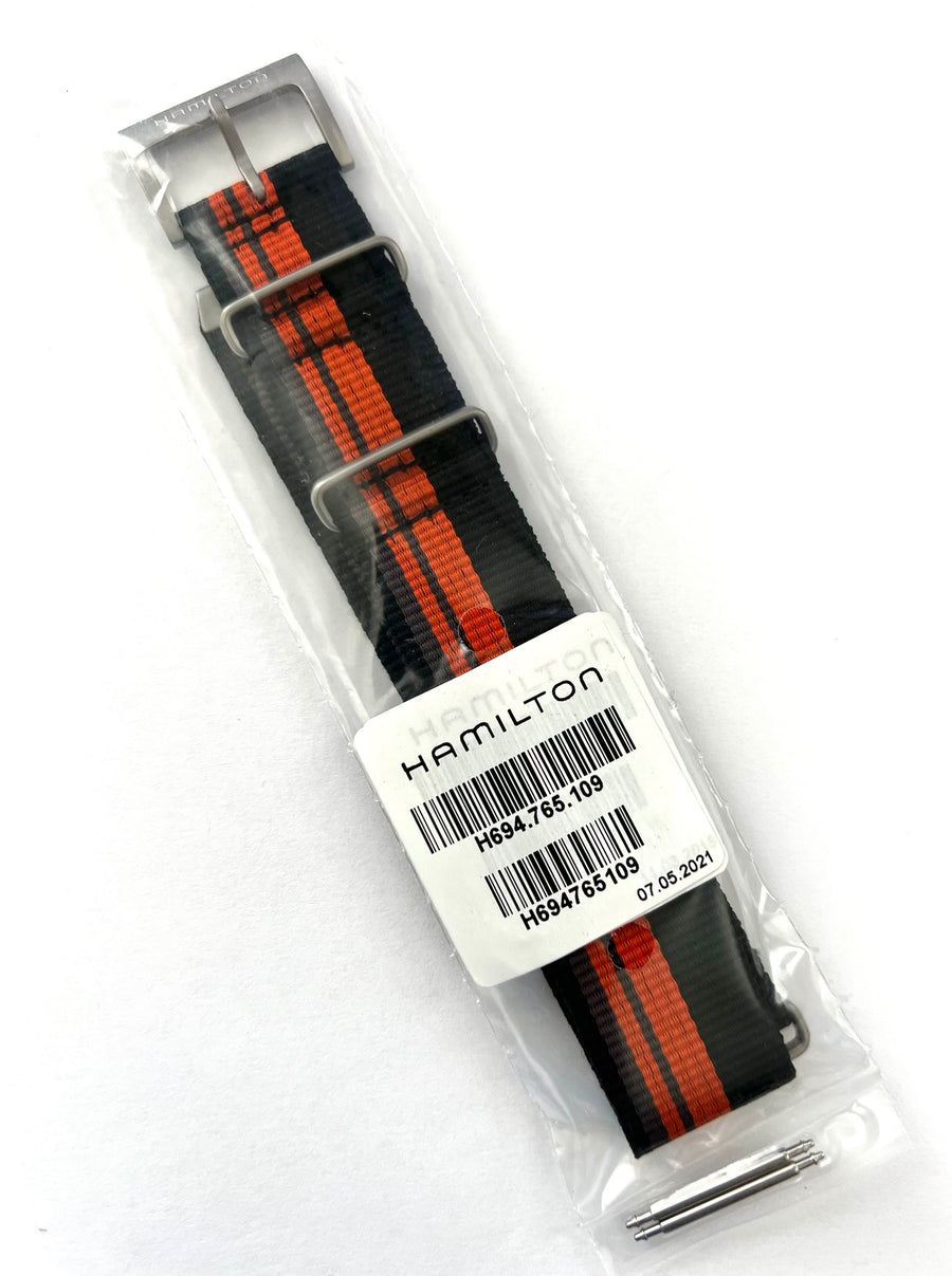 Hamilton 22mm Black / Orange Nylon Watch Band Strap - WATCHBAND EXPERT