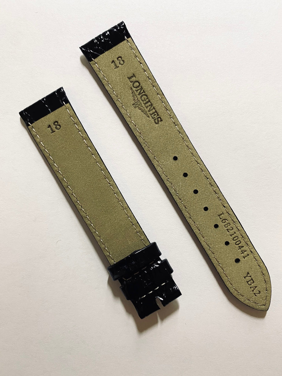Longines 18mm (Longer Size) Black Leather Band Strap - WATCHBAND EXPERT