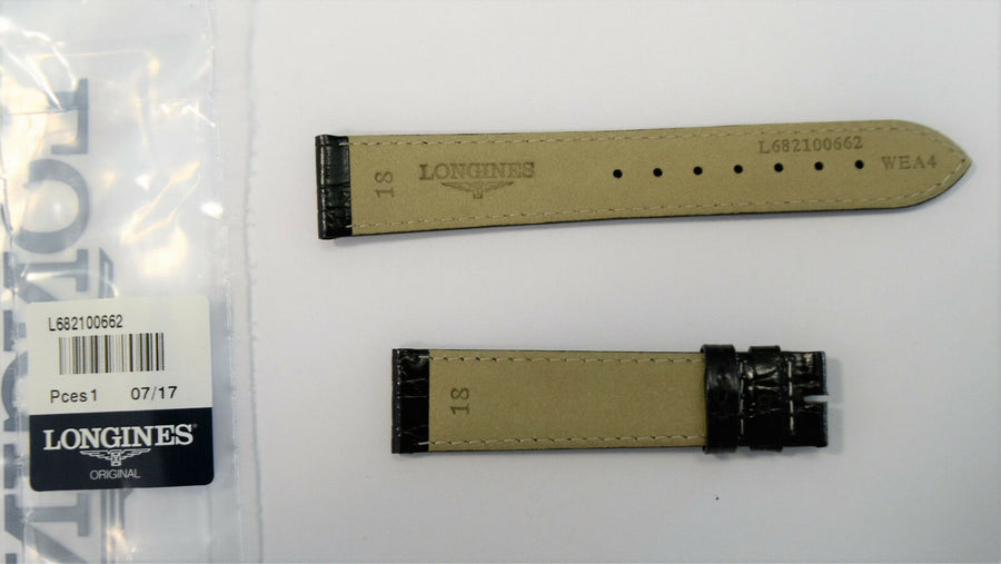Longines 18mm Black Leather Strap Watch Band - WATCHBAND EXPERT