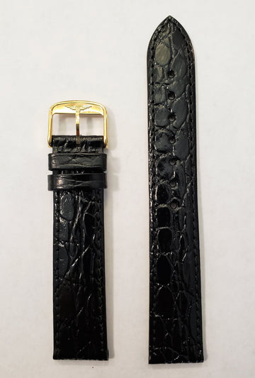 Longines 18mm L682100662 Black Leather Watch Band with Gold Buckle - WATCHBAND EXPERT
