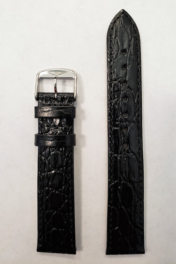 Longines 18mm L682100662 Black Leather Watch Band with Silver Buckle - WATCHBAND EXPERT