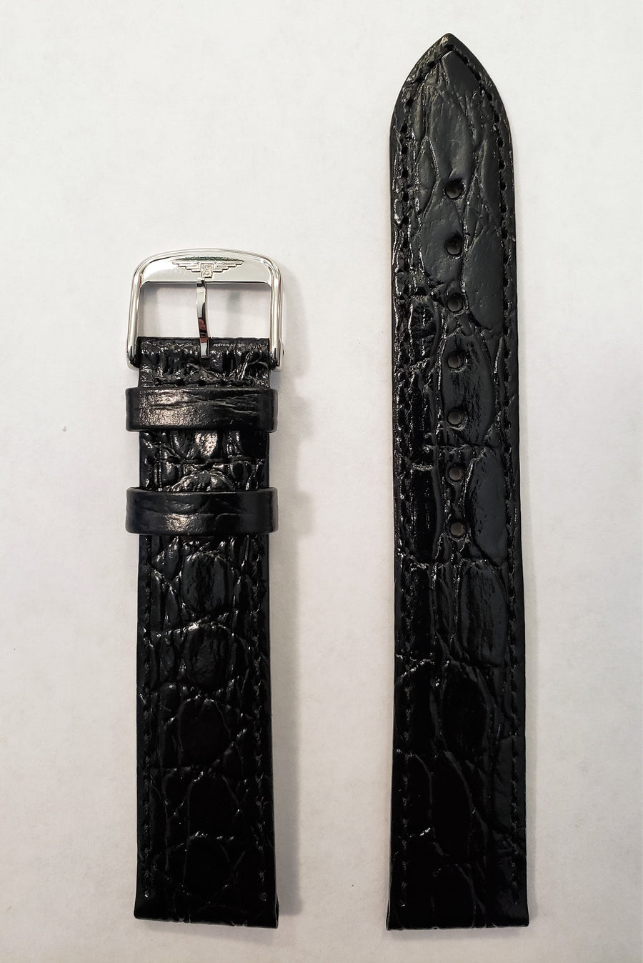 Longines 18mm L682100662 Black Leather Watch Band with Silver Buckle - WATCHBAND EXPERT