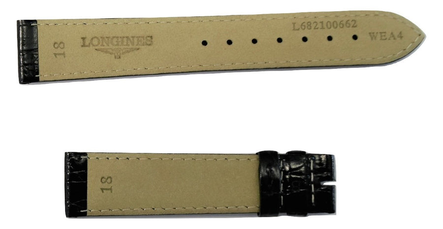 Longines 18mm Black Leather Watch Band L682100662 - WATCHBAND EXPERT