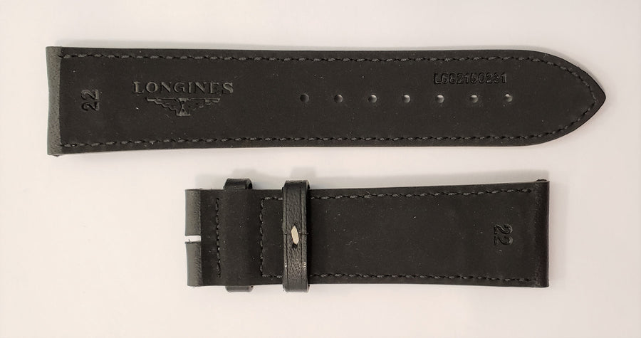 Longines 22mm Black Leather Watch Band L682150231 - WATCHBAND EXPERT