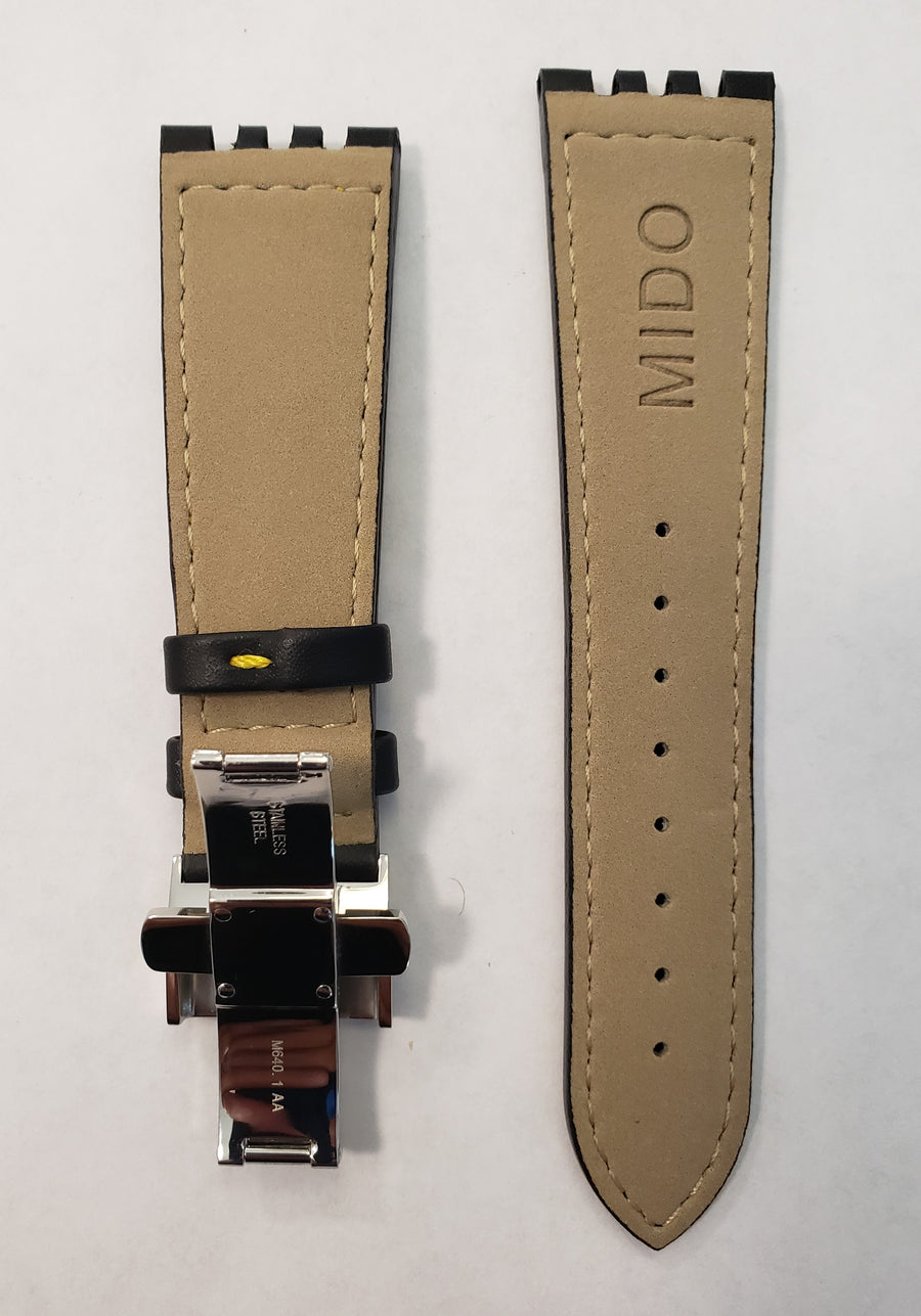 Mido All Dial 8341 Black Leather Watch Band - WATCHBAND EXPERT