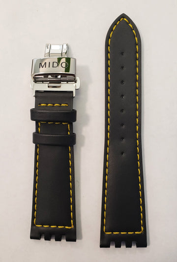 Mido All Dial 8341 Black Leather Watch Band - WATCHBAND EXPERT