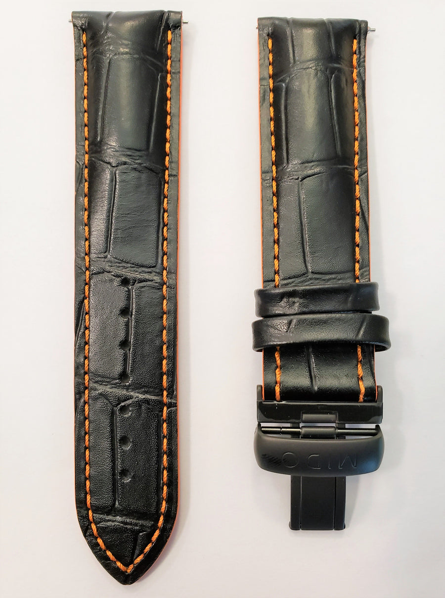 MIDO Multifort M005614A 23mm Black Leather Watch Band - WATCHBAND EXPERT