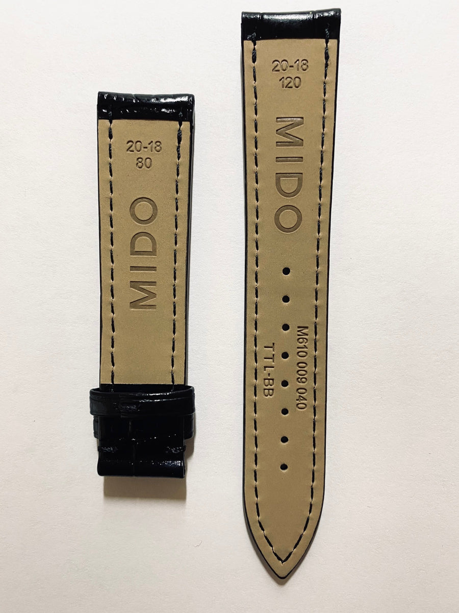 Mido Baroncelli 20mm Black Leather Band Strap M8600 / M8608 - WATCHBAND EXPERT
