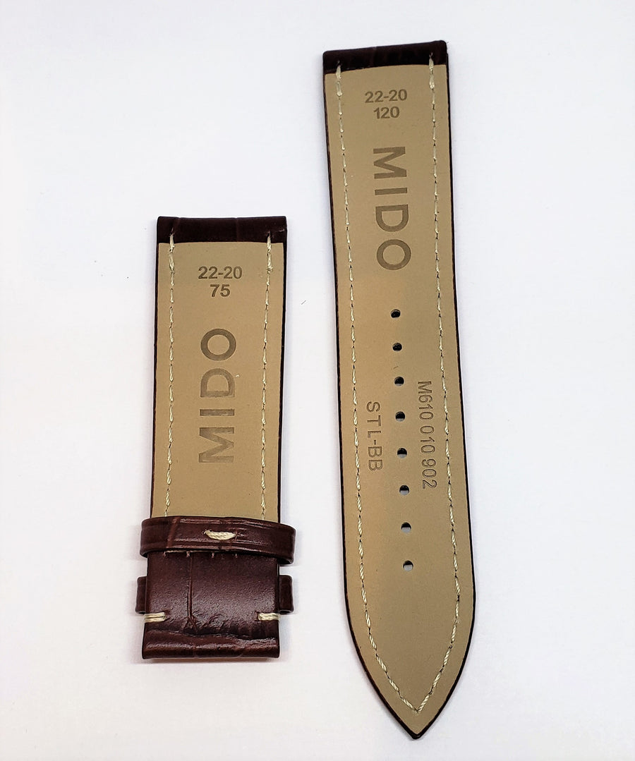 Mido Baroncelli 22mm Brown Leather Watch Band - WATCHBAND EXPERT