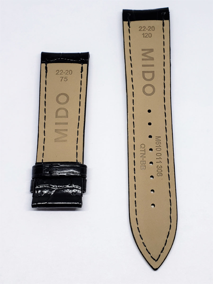 Mido Baroncelli 22mm Black Leather Watch Band - WATCHBAND EXPERT