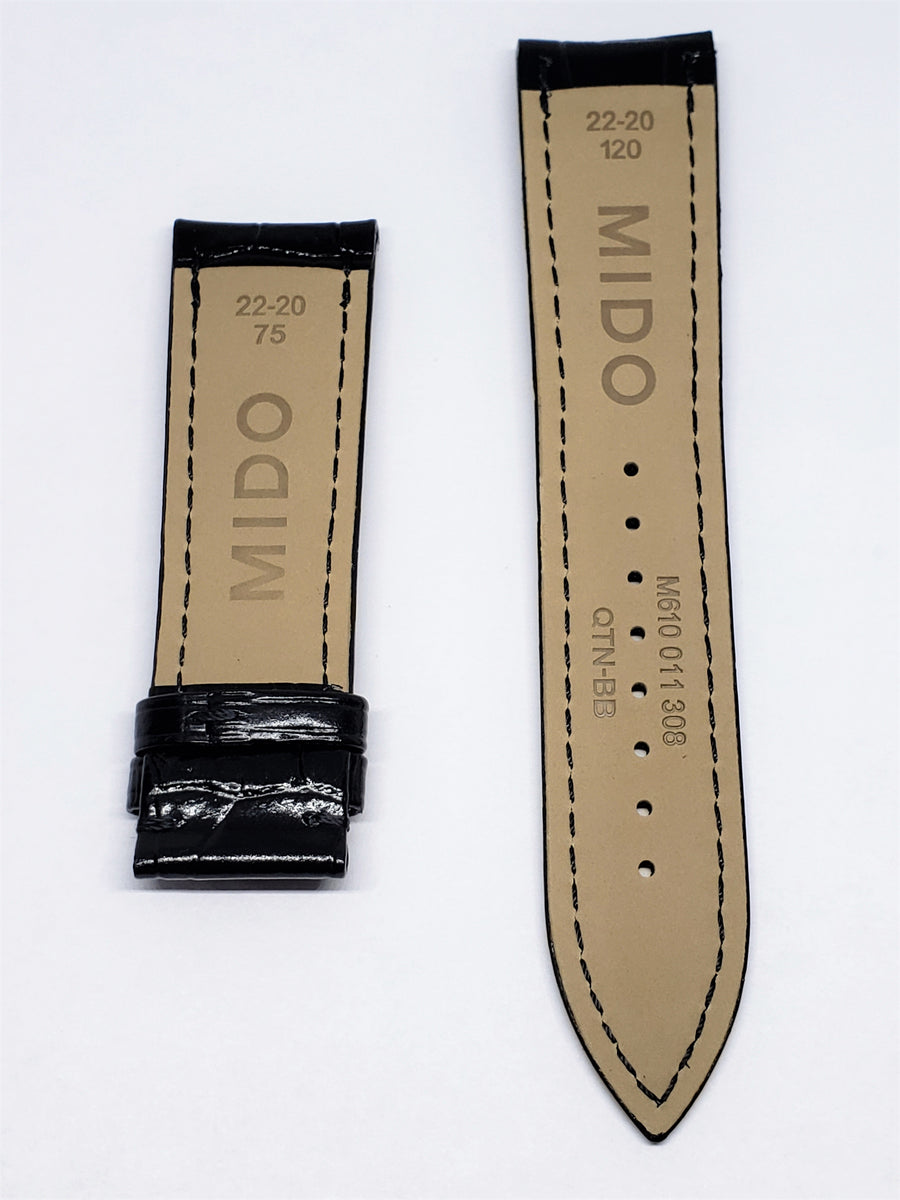 Mido Commander 22mm Black Leather Watch Band - WATCHBAND EXPERT